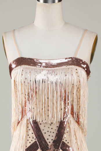 Schwarzes Spaghettiträger 1920er Jahre Paillettenkleid mit Fransen
