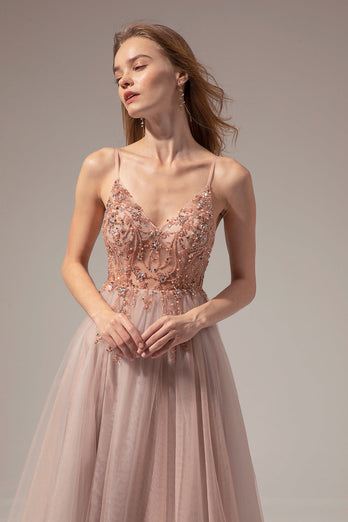 Spaghettiträger Langes Ballkleid mit Schlitz