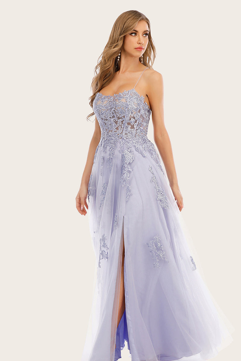 Homrain Frauen Lavendel Tüll Lange Abendkleid mit Spitze ...