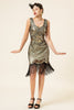 Laden Sie das Bild in den Galerie-Viewer, Goldfarbenes Fransen-Pailletten-Flapper-Kleid aus den 1920er Jahren