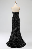 Laden Sie das Bild in den Galerie-Viewer, Königsblaues Meerjungfrau trägerloses Paillettenkleid für den Abschlussball mit Schlitz