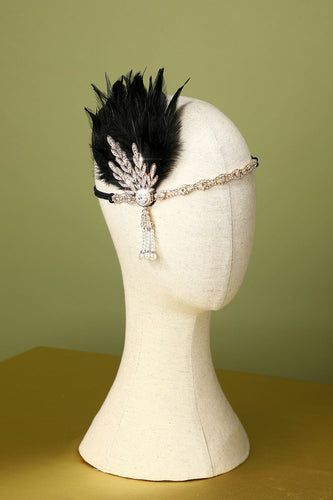 Schwarzer Perlenperlen-Flapper-Stirnband aus den 1920er Jahren