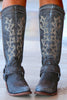 Laden Sie das Bild in den Galerie-Viewer, Blau bestickte Cowgirl Boho Mid Calf Stiefel