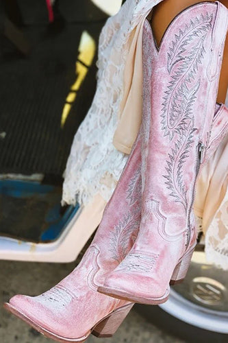 Dusty Rose bestickte Mid Wade Cowgirl Boho Stiefel