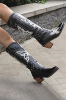 Laden Sie das Bild in den Galerie-Viewer, Schwarze genähte Cowboystiefel mit kleinem Absatz