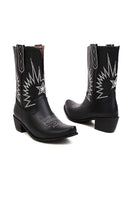 Laden Sie das Bild in den Galerie-Viewer, Schwarze Westernstiefel mit klobigen Fersen und schwarzen Nähten in der Mitte der Wade
