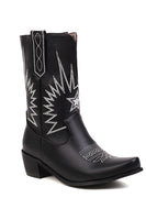 Laden Sie das Bild in den Galerie-Viewer, Schwarze Westernstiefel mit klobigen Fersen und schwarzen Nähten in der Mitte der Wade