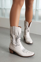 Laden Sie das Bild in den Galerie-Viewer, Schwarze Westernstiefel mit klobigen Fersen und schwarzen Nähten in der Mitte der Wade