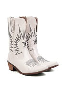 Laden Sie das Bild in den Galerie-Viewer, Schwarze Westernstiefel mit klobigen Fersen und schwarzen Nähten in der Mitte der Wade