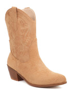 Laden Sie das Bild in den Galerie-Viewer, Camel Chunky Heel Mid Calf Stiefel