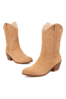 Laden Sie das Bild in den Galerie-Viewer, Camel Chunky Heel Mid Calf Stiefel