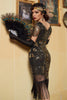 Laden Sie das Bild in den Galerie-Viewer, V-Ausschnitt Blaue Pailletten 1920 Kleid mit Quaste