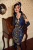 Laden Sie das Bild in den Galerie-Viewer, V-Ausschnitt Blaue Pailletten 1920 Kleid mit Quaste