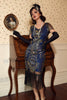 Laden Sie das Bild in den Galerie-Viewer, V-Ausschnitt Blaue Pailletten 1920 Kleid mit Quaste