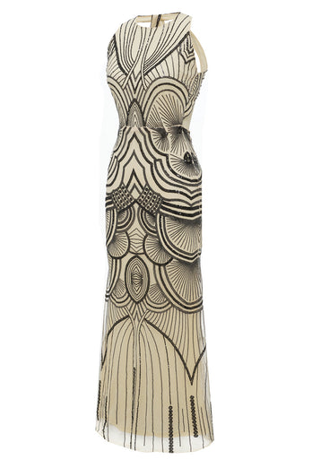 Schwarzes elfenbeinfarbenes Partykleid aus den 1920er Jahren