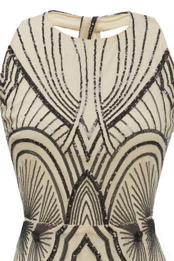 Schwarzes elfenbeinfarbenes Partykleid aus den 1920er Jahren