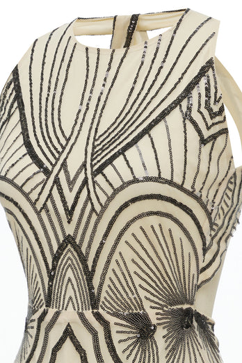 Schwarzes elfenbeinfarbenes Partykleid aus den 1920er Jahren