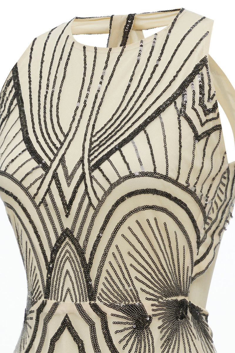 Laden Sie das Bild in den Galerie-Viewer, Schwarzes elfenbeinfarbenes Partykleid aus den 1920er Jahren