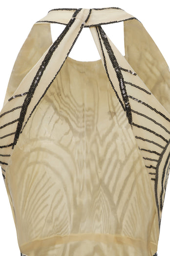 Schwarzes elfenbeinfarbenes Partykleid aus den 1920er Jahren