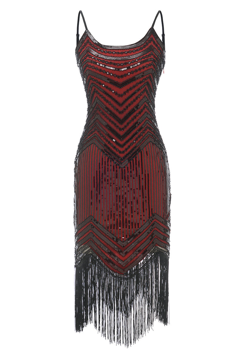 Laden Sie das Bild in den Galerie-Viewer, Schwarze rote Spaghettiträger Kleid der 1920er Jahre