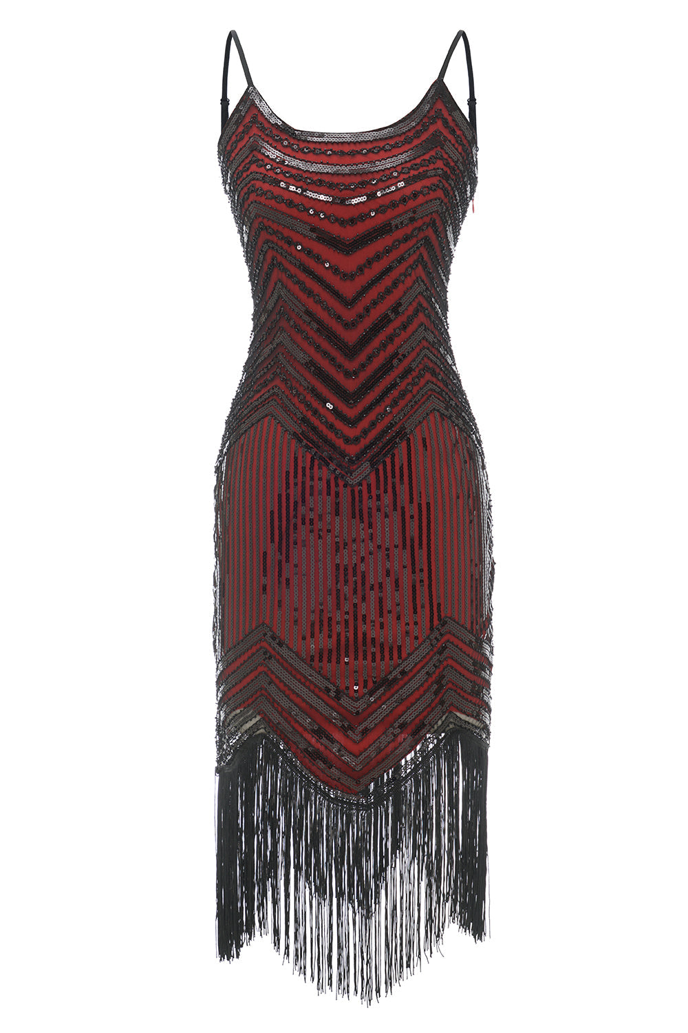 Schwarze rote Spaghettiträger Kleid der 1920er Jahre