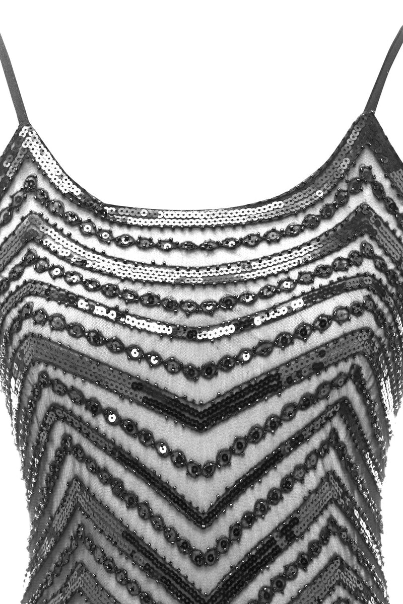 Laden Sie das Bild in den Galerie-Viewer, Bodycon Schwarz Silber Pailletten 1920er Jahre Kleid