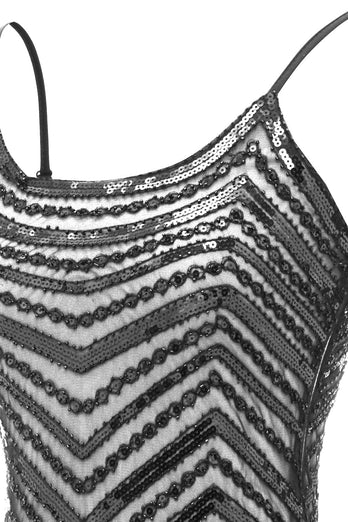 Bodycon Schwarz Silber Pailletten 1920er Jahre Kleid