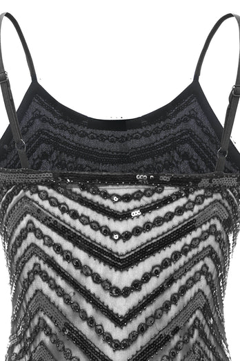 Bodycon Schwarz Silber Pailletten 1920er Jahre Kleid