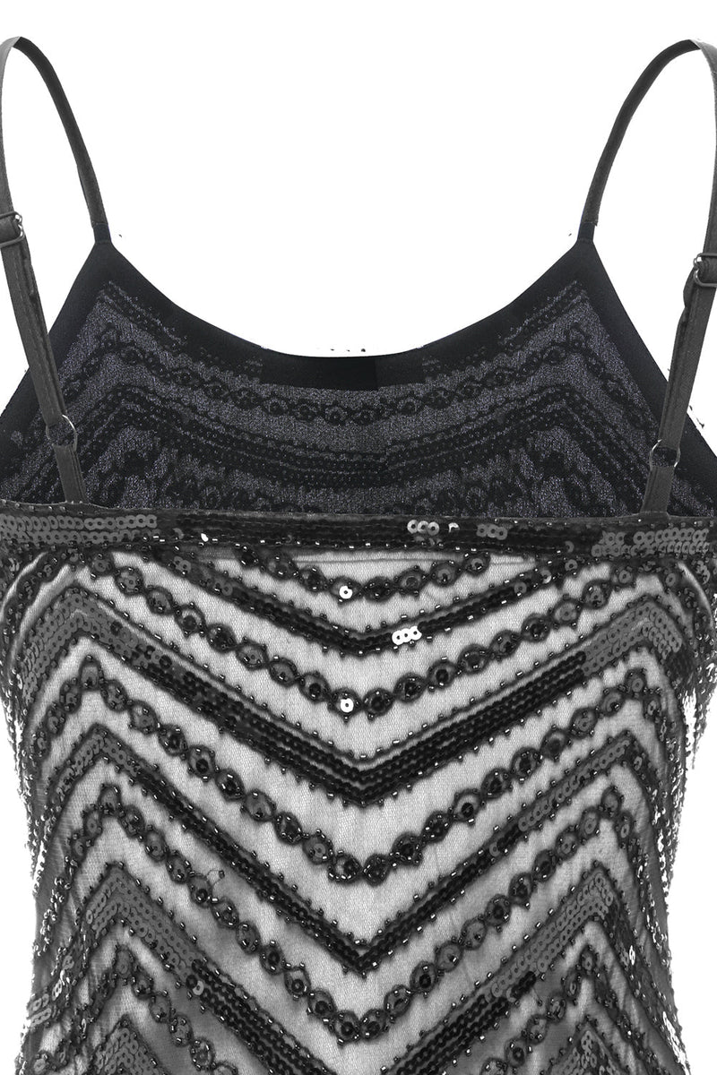 Laden Sie das Bild in den Galerie-Viewer, Bodycon Schwarz Silber Pailletten 1920er Jahre Kleid
