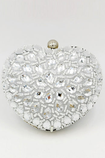 Silberne perlenförmige herzförmige Party clutch