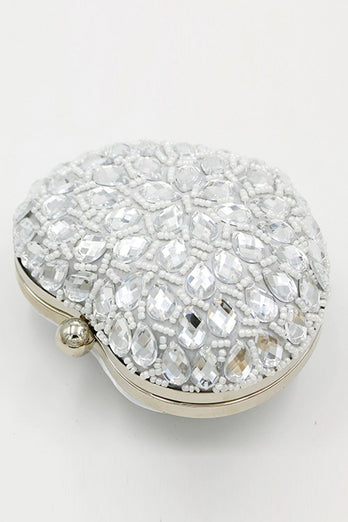 Silberne perlenförmige herzförmige Party clutch