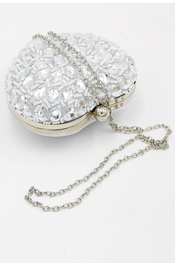 Silberne perlenförmige herzförmige Party clutch