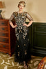 Laden Sie das Bild in den Galerie-Viewer, Schwarzes goldenes Plus Size 1920er Jahre Paillettenkleid