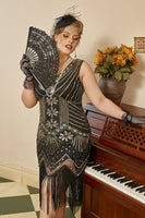 Laden Sie das Bild in den Galerie-Viewer, Schwarzer Fächer aus den 1920er Jahren mit Fransen