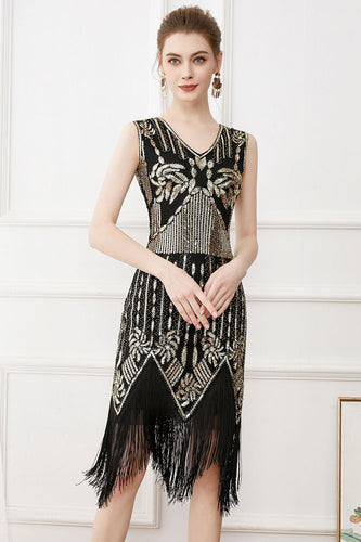 Fransen Glitzer Flapper Kleid mit ärmellos