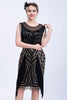 Laden Sie das Bild in den Galerie-Viewer, Schwarzes Glitzerpailletten-Flapper-Kleid mit Fransen