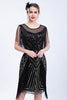 Laden Sie das Bild in den Galerie-Viewer, Schwarzes Glitzerpailletten-Flapper-Kleid mit Fransen