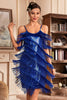 Laden Sie das Bild in den Galerie-Viewer, Graue Spaghettiträger Fransen Roaring 20s Great Gatsby Kleid