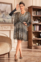 Laden Sie das Bild in den Galerie-Viewer, Goldenes Glitzerndes 1920er Jahre Kleid mit Pailletten