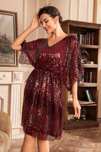 Rotes Glitzerndes 1920er Jahre Kleid mit Pailletten