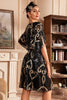 Laden Sie das Bild in den Galerie-Viewer, Schwarzes 1920er Jahre Glitzer-Paillettenkleid mit Fledermausärmeln