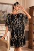 Laden Sie das Bild in den Galerie-Viewer, Schwarzes 1920er Jahre Glitzer-Paillettenkleid mit Fledermausärmeln