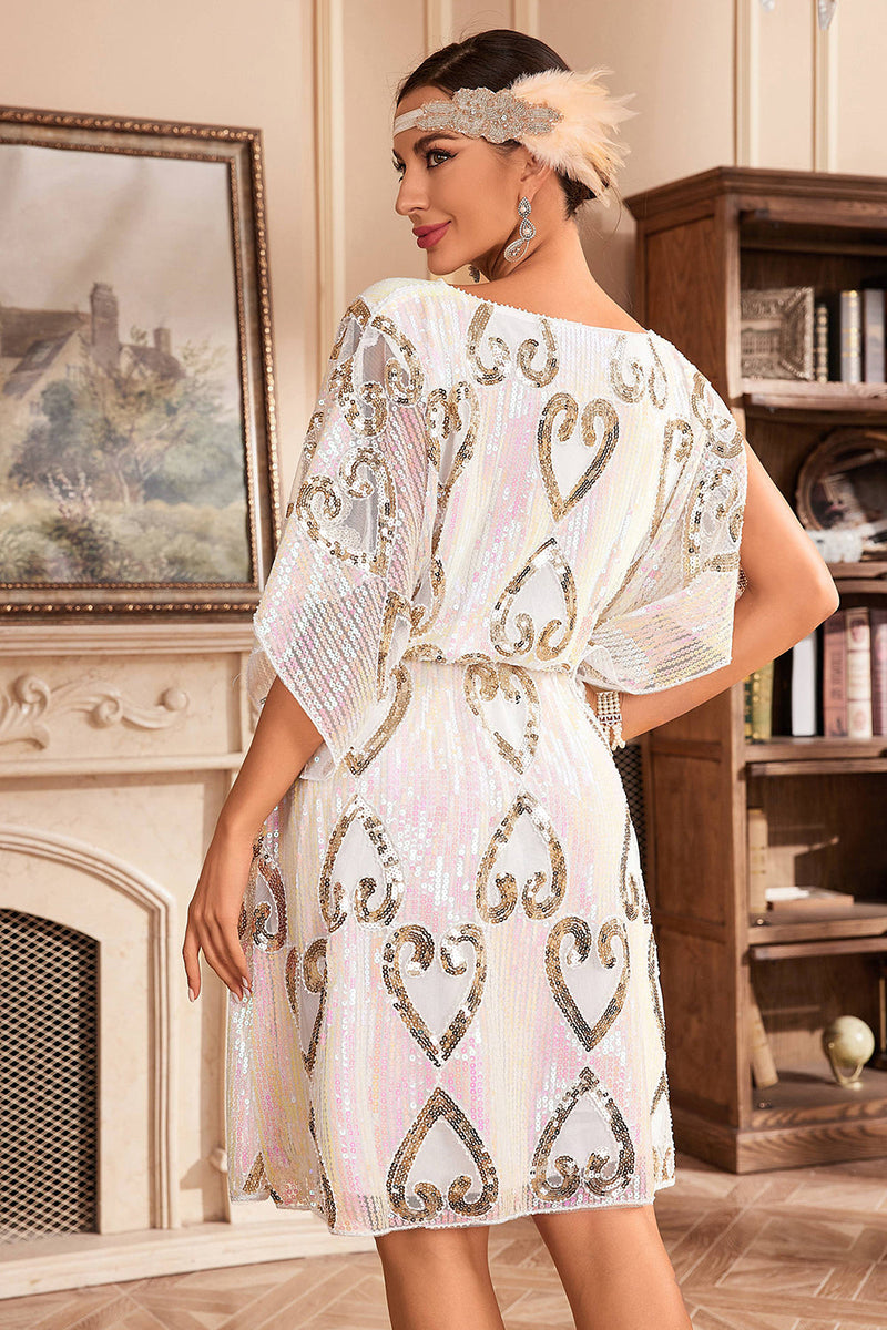 Laden Sie das Bild in den Galerie-Viewer, Schwarzes 1920er Jahre Glitzer-Paillettenkleid mit Fledermausärmeln