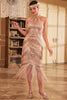 Laden Sie das Bild in den Galerie-Viewer, Champagner Glitzer Neckholder 1920er Jahre Fransenkleid mit ärmellosen