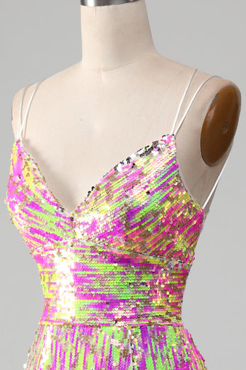 Rosa Glitzerndes Meerjungfrauen Ballkleid mit Schlitz