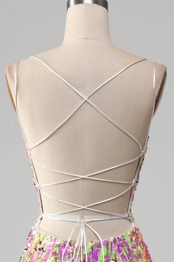 Rosa Glitzerndes Meerjungfrauen Ballkleid mit Schlitz