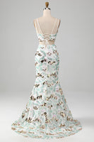 Laden Sie das Bild in den Galerie-Viewer, Weißes Zweiteiliges Glitzerndes Meerjungfrauen Ballkleid mit Schlitz