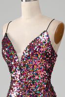 Laden Sie das Bild in den Galerie-Viewer, Lila Meerjungfrau Glitzerndes Ballkleid mit Schlitz