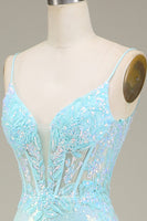 Laden Sie das Bild in den Galerie-Viewer, Glitzerndes Meerjungfrauen Pailletten Ballkleid mit Schlitz