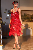Laden Sie das Bild in den Galerie-Viewer, Rotes Roaring 20s Gatsby Flapper Kleid mit Fransen